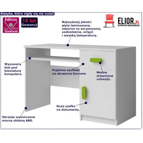 Fotografia Nowoczesne biurko z kolorowymi uchwytami Taylor 5X - białe z kategorii Biurka
