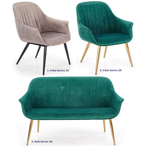 Szczegółowe zdjęcie nr 5 produktu Dwuosobowa sofa w stylu glamour Karins 4X - zielona