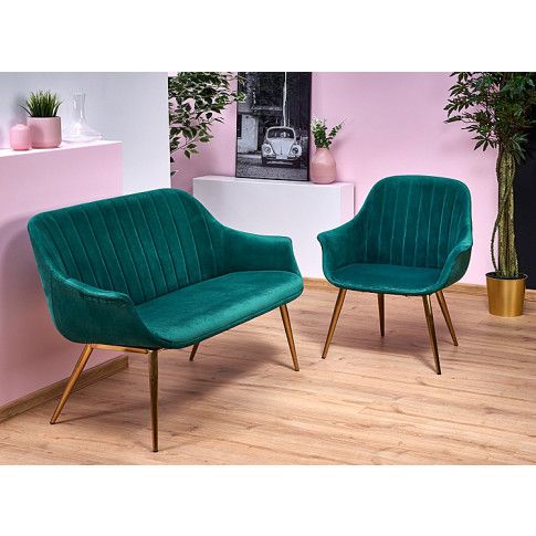 Szczegółowe zdjęcie nr 4 produktu Dwuosobowa sofa w stylu glamour Karins 4X - zielona