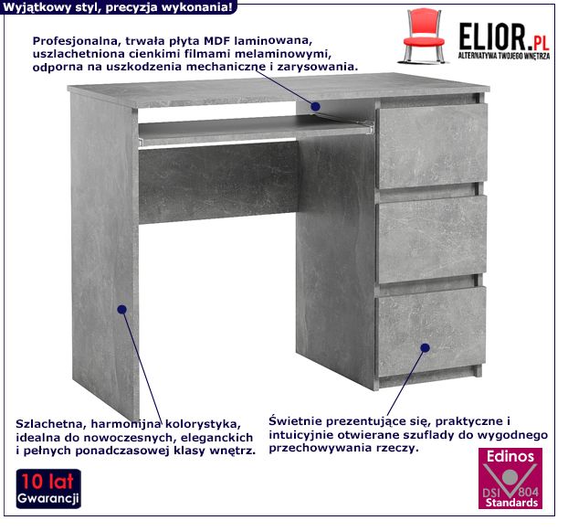 Loftowe biurko Verino - beton