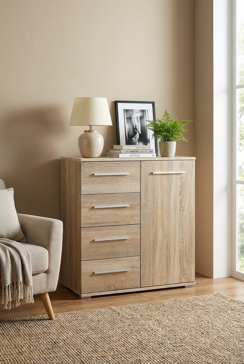 Aranżacja wnętrza z komodą dąb sonoma Kaloe C5