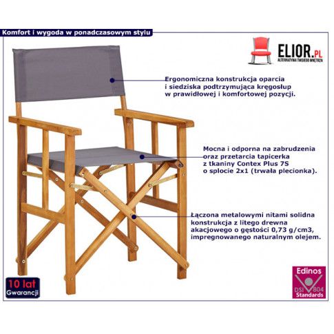 Fotografia Krzesło reżyserskie składane Martin - popielate z kategorii Krzesła i fotele balkonowe
