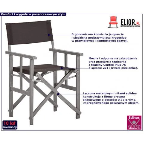 Fotografia Krzesło reżyserskie ogrodowe Santi - czarne z kategorii Meble ogrodowe