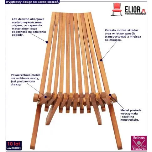 Zdjęcie drewniane krzesło ogrodowe Derek 2X brązowe - sklep Edinos.pl