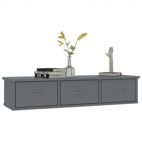 Szczegółowe zdjęcie nr 4 produktu Półka ścienna z szufladami Malino 3X - szary połysk