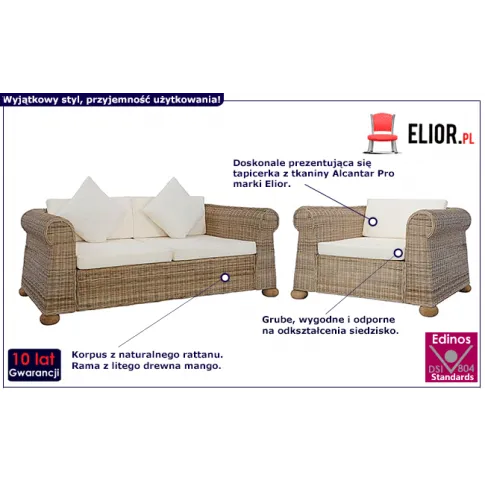 3-osobowy zestaw wypoczynkowy z rattanu Hierra 2S