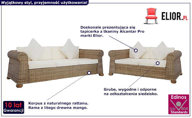 Produkt 2-częściowy 5-osobowy zestaw wypoczynkowy z naturalnego rattanu - Herria 2F