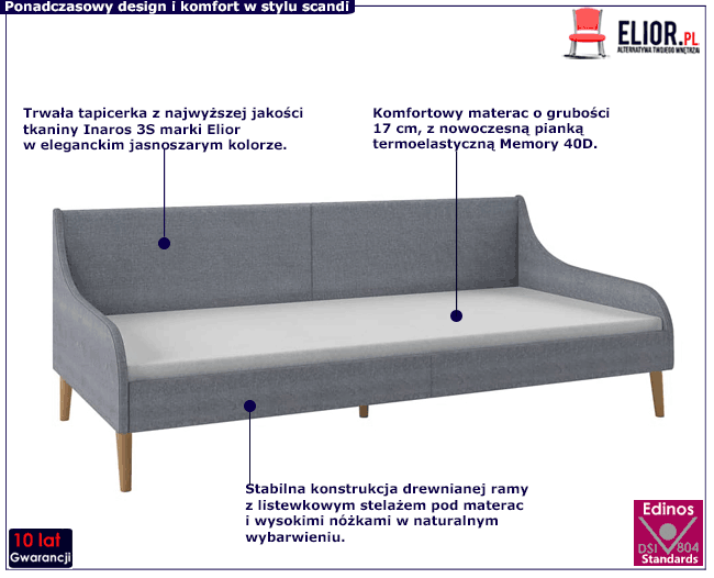 Jasnoszara sofa z materacem Fremen