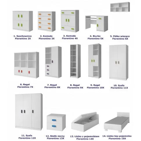 Szczegółowe zdjęcie nr 7 produktu Nowoczesna szafa z kolorowymi uchwytami Florentino 12X - biała