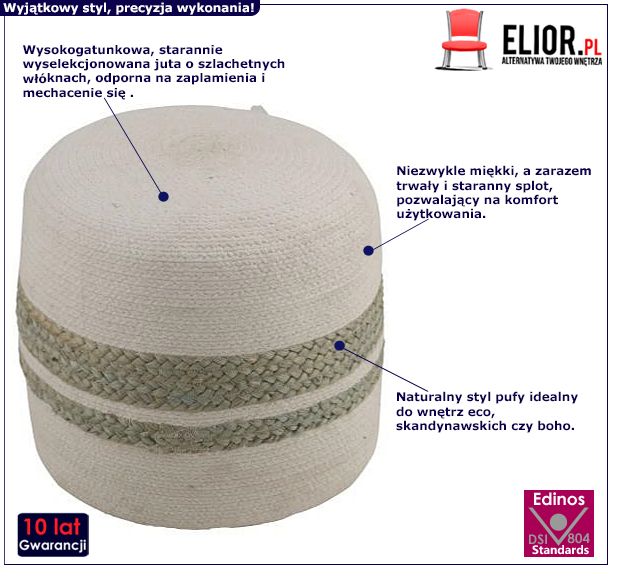 Biała pufa Bolik - naturalna