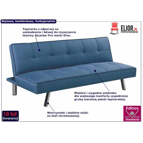 Fotografia Pikowana sofa rozkładana Klara - niebieska z kategorii Kanapy i sofy