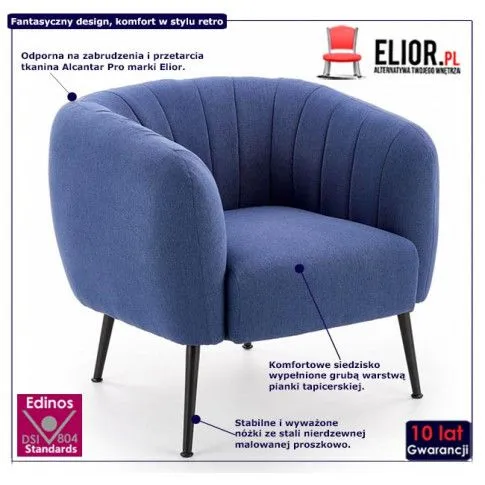 Fotografia Fotel klubowy muszelka Hansi - niebieski z kategorii Fotele wypoczynkowe