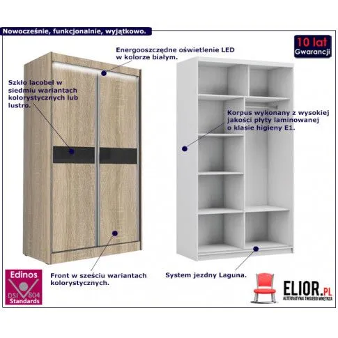 Fotografia Szafa przesuwna Bexi - dąb sonoma lacobel z kategorii Szafy