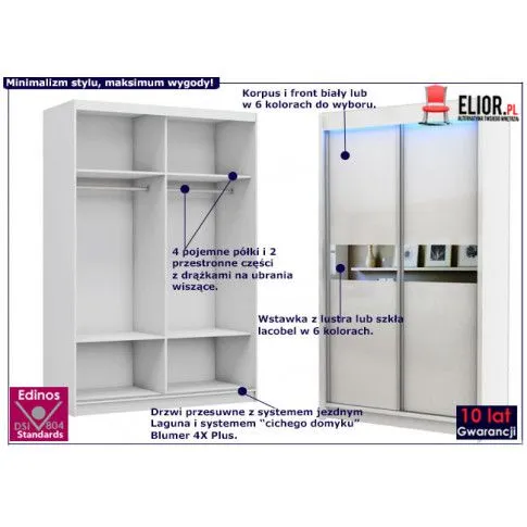 Fotografia Szafa przesuwna Bexi 2X- biała lacobel z kategorii Szafy