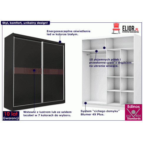 Fotografia Szafa przesuwna Bexi 4X- czarna lacobel z kategorii Przedpokój