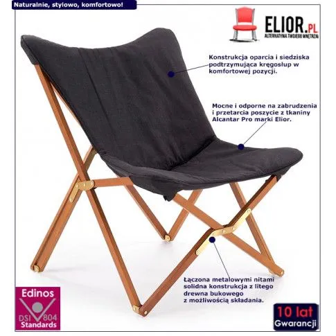 Fotografia Wypoczynkowy fotel składany Morris - ciemny popiel z kategorii Fotele do salonu