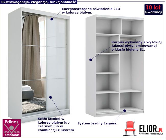 Produkt Szafa przesuwna Selen - biała lacobel lustro