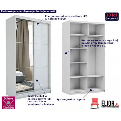 Fotografia Szafa przesuwna Selen - biała lacobel lustro z kategorii Szafy