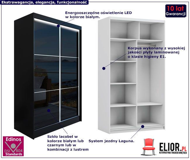 Produkt Szafa przesuwna Selen - czarna lacobel