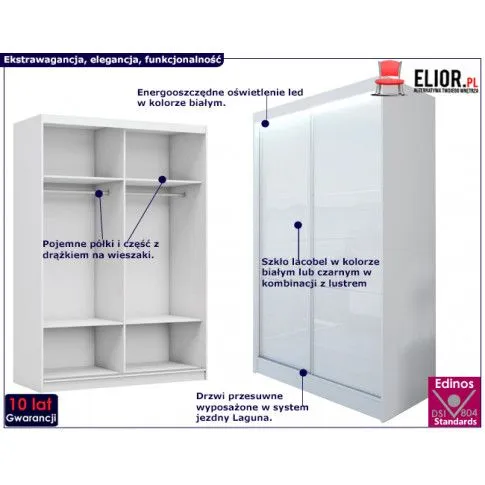 Szczegółowe zdjęcie nr 4 produktu Szafa przesuwna Selen 2X - biała lacobel