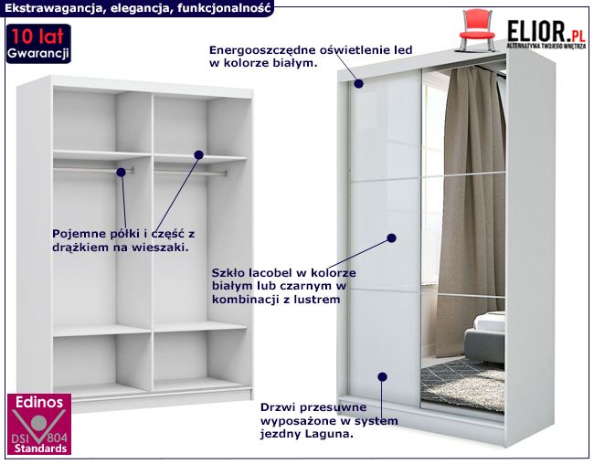 Szafa z lustrem i lacobele Greta 2x biała