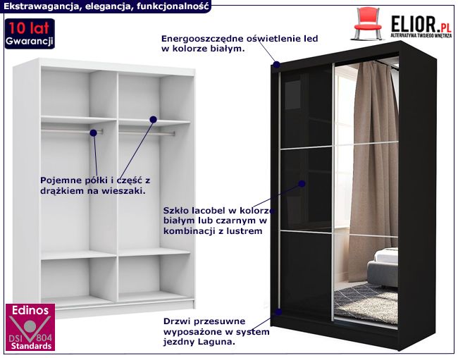 Czarna szafa z lustrem i lacobele Selen 2X