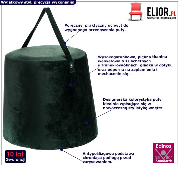 Piękna pufa Akset - ciemnozielona