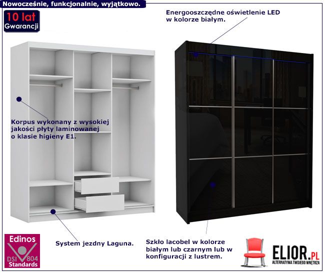Produkt Szafa przesuwna Selen 3X - czarna lacobel