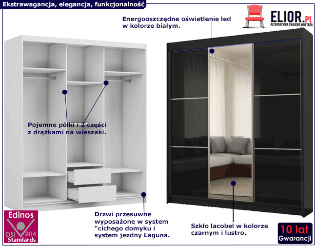 Czarna szafa z lustrem Selen 3X