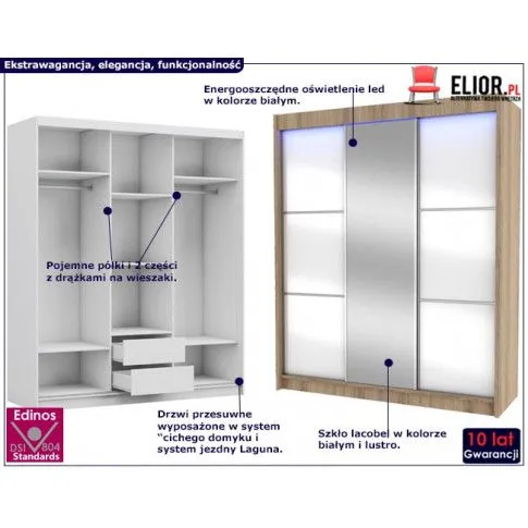 Fotografia Szafa przesuwna Selen 3X - dąb sonoma i lustro z kategorii Szafy