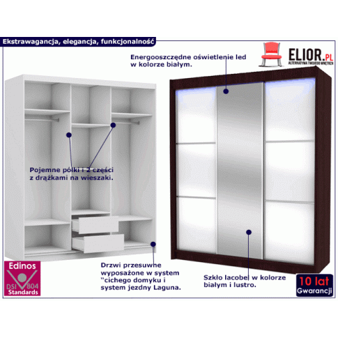 Fotografia Szafa przesuwna Selen 3X - wenge lustro z kategorii Szafy