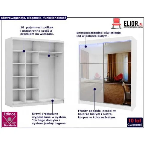 Fotografia Szafa przesuwna Selen 4X - biała lacobel lustro z kategorii Szafy
