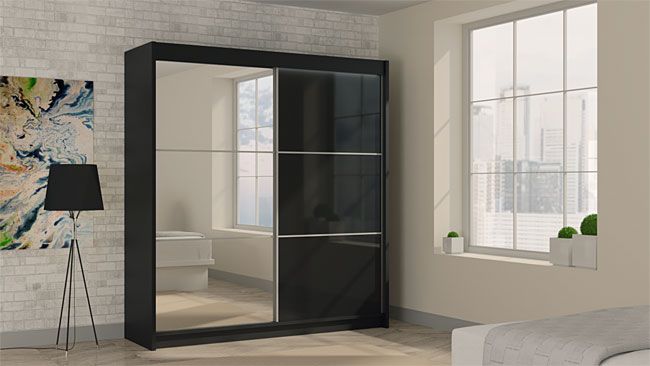 Produkt Szafa przesuwna Selen 4X - czarna lacobel lustro