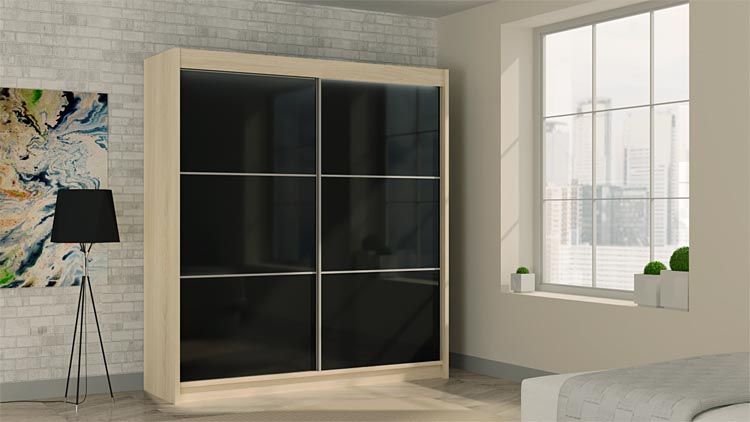 Szafa Selen 4X dąb sonoma i czarny lacobel