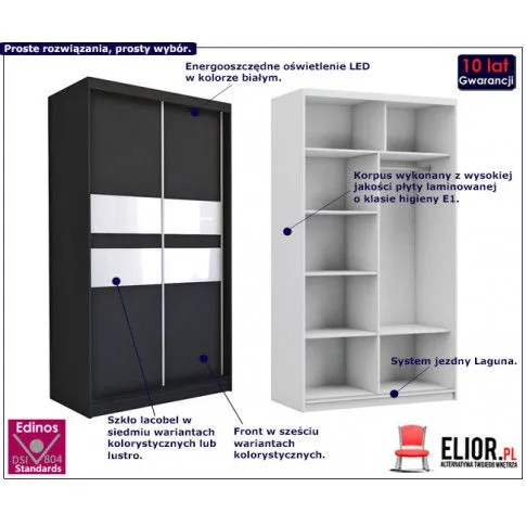 Fotografia Szafa przesuwna Geran - czarny lacobel z kategorii Szafy