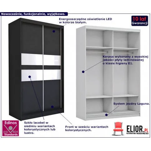 Fotografia Szafa przesuwna Geran 2X - czarny lacobel z kategorii Szafy