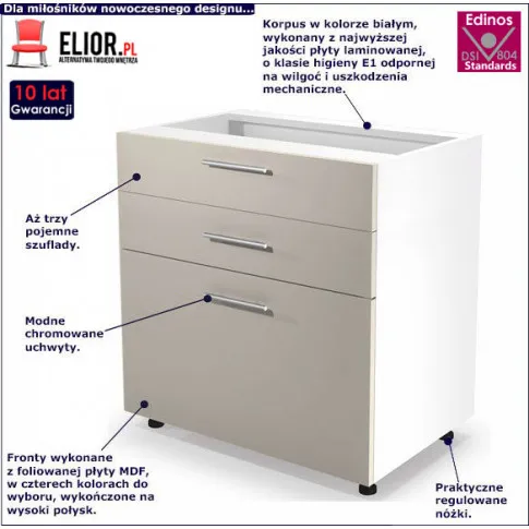 Fotografia Kuchenna szafka dolna z szufladami Vokres 11X - beż połysk z kategorii Szafki