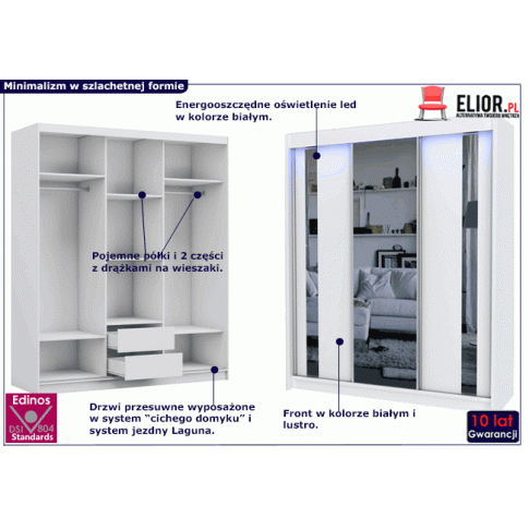 Fotografia Szafa przesuwna Valgart 3X - biała lustro z kategorii Szafy