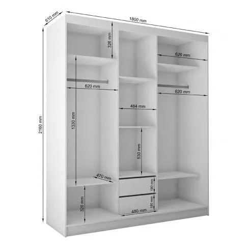 Szczegółowe zdjęcie nr 6 produktu Szafa przesuwna Valgart 3X - biała lustro