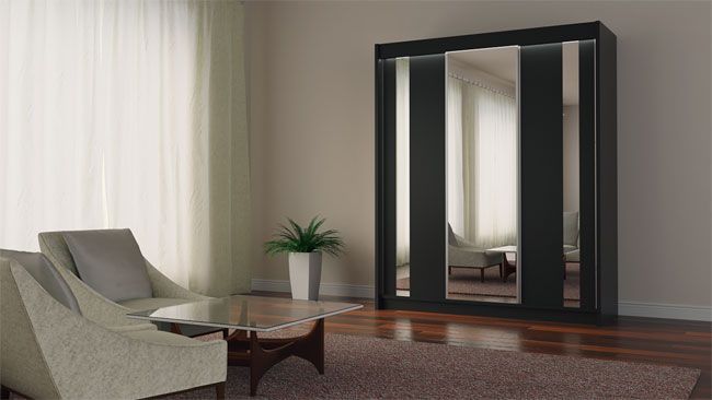 Produkt Szafa przesuwna Valgart 3X - czarna lustro - zdjęcie numer 2