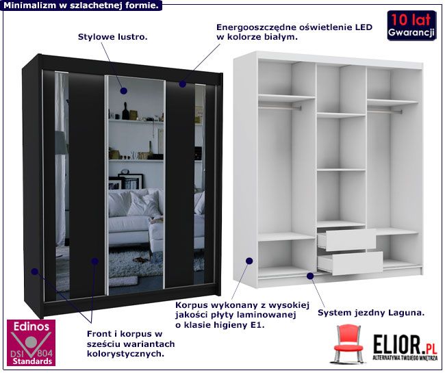Produkt Szafa przesuwna Valgart 3X - czarna lustro
