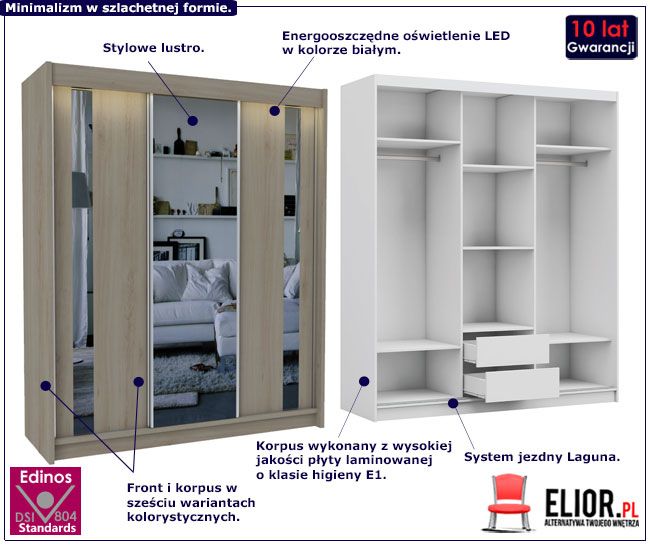 Produkt Szafa przesuwna Valgart 3X - dąb sonoma lustro