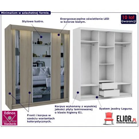 Fotografia Szafa przesuwna Valgart 3X - dąb sonoma lustro z kategorii Szafy