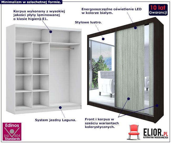 Produkt Szafa przesuwna Valgart 4X - dąb sonoma wenge lustro