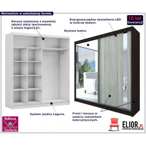 Fotografia Szafa przesuwna Valgart 4X - dąb sonoma wenge lustro z kategorii Szafy