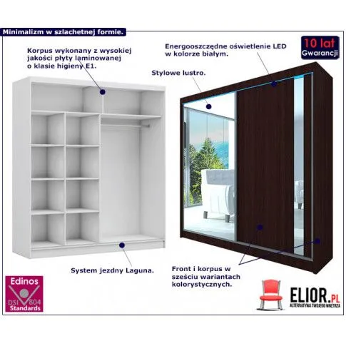 Fotografia Szafa przesuwna Valgart 4X - wenge lustro z kategorii Szafy