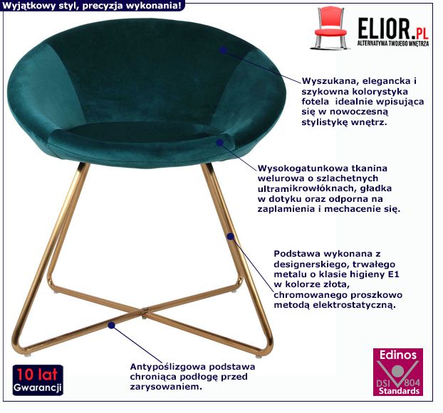 Szykowny fotel Someba - welurowy