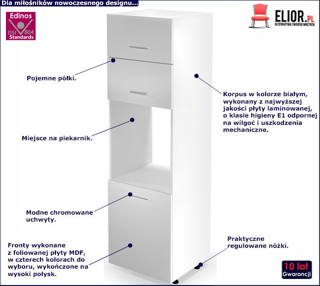 Szafka dolna Limo 15X pod zabudowę piekarnika - biała.