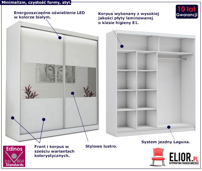 Produkt Szafa przesuwna Diki - biała lustro