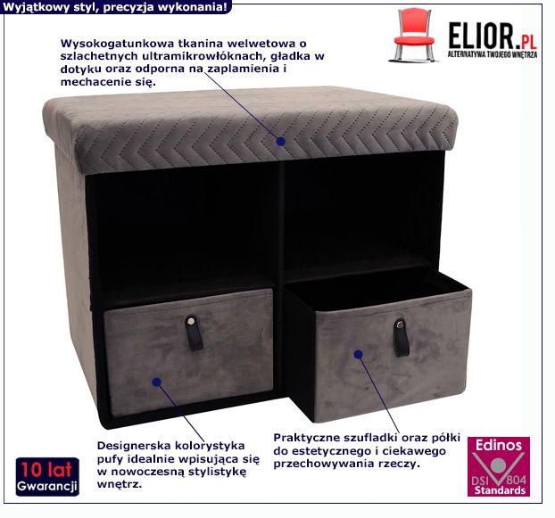 Szara pufa Emesso - pikowana